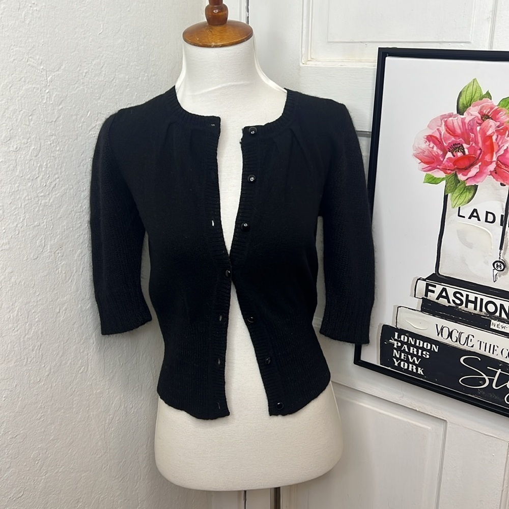 Vintage DVF Emmy Black Wool Short Angora Sleeve Cardigan Size P/XS